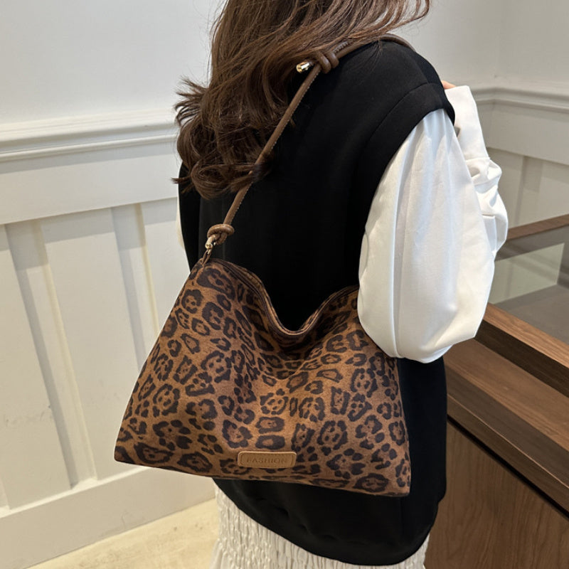 Women's Leopard Print Large Capacity Crossbody Bag, Casual Shoulder Bag, PU Leather Tote Bag With Adjustable Strap