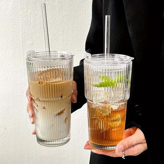 Versatile 600ml Glass Coffee Cup with Lid & Straw - Insulated, Reusable Beverage Tumbler for Coffee, Tea, Whiskey, Milk - Perfect Gift for Christmas & Halloween