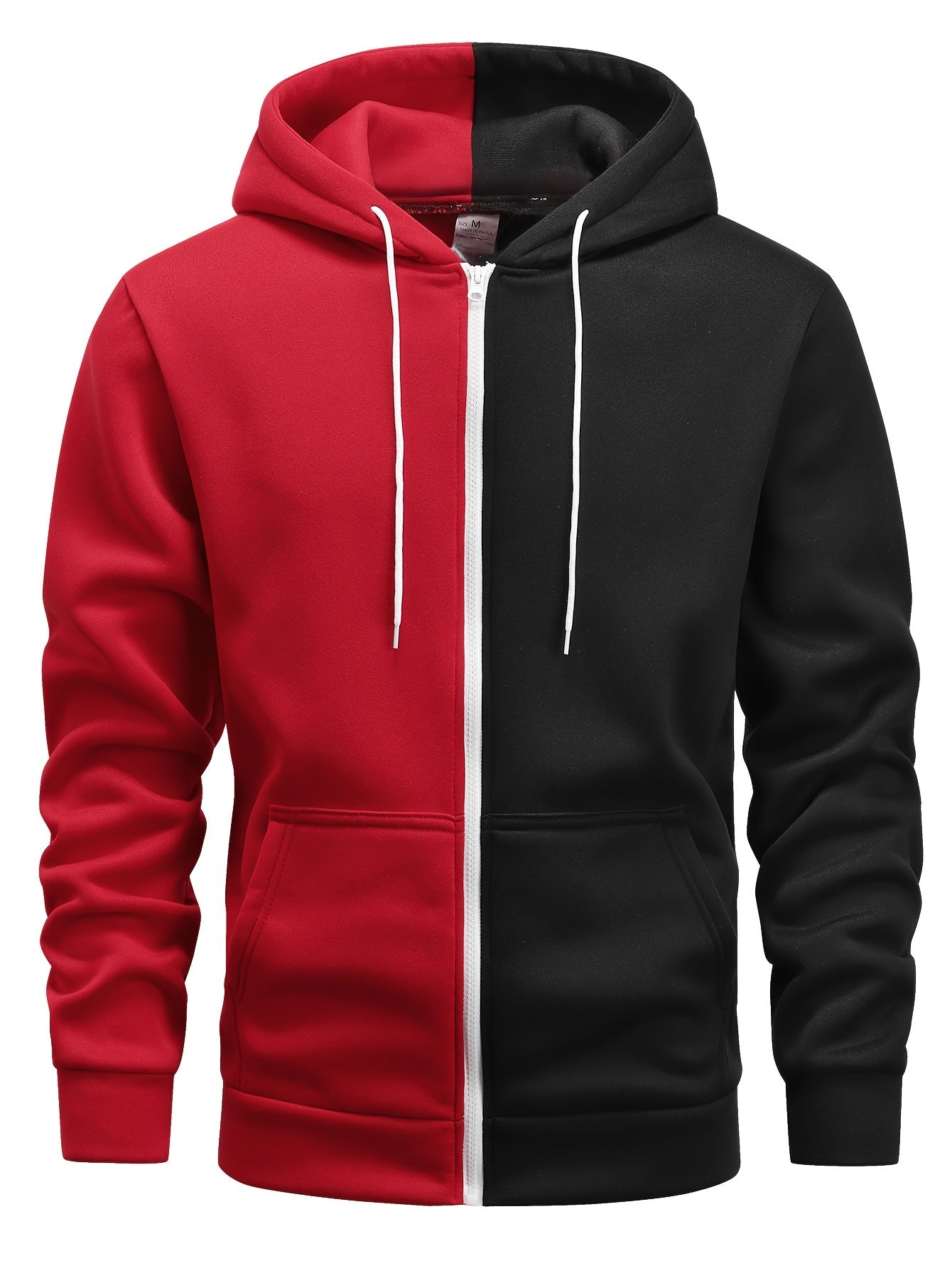 Men's Color Block Zipper Hooded Jacket, Casual Comfy Loose Long Sleeve Hoodie, Men's Clothing For Autumn Winter