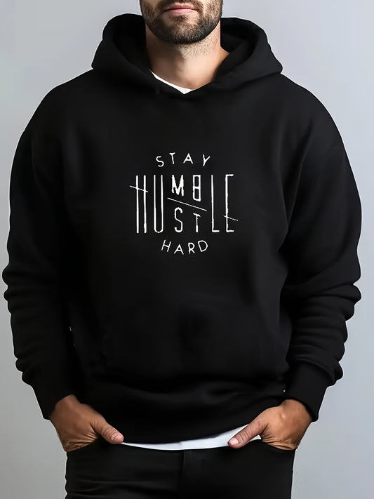 "Stay Humble Hard" Mens Hoodie - Long Sleeve, Regular Fit, Polyester Blend, Solid Color, Microfiber, No Detail, 100% Polyester