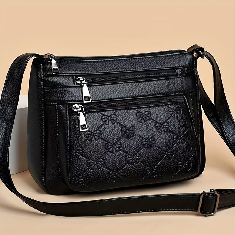 Elegant Black PU Shoulder Bag with Quilted Design and Zipper Closure