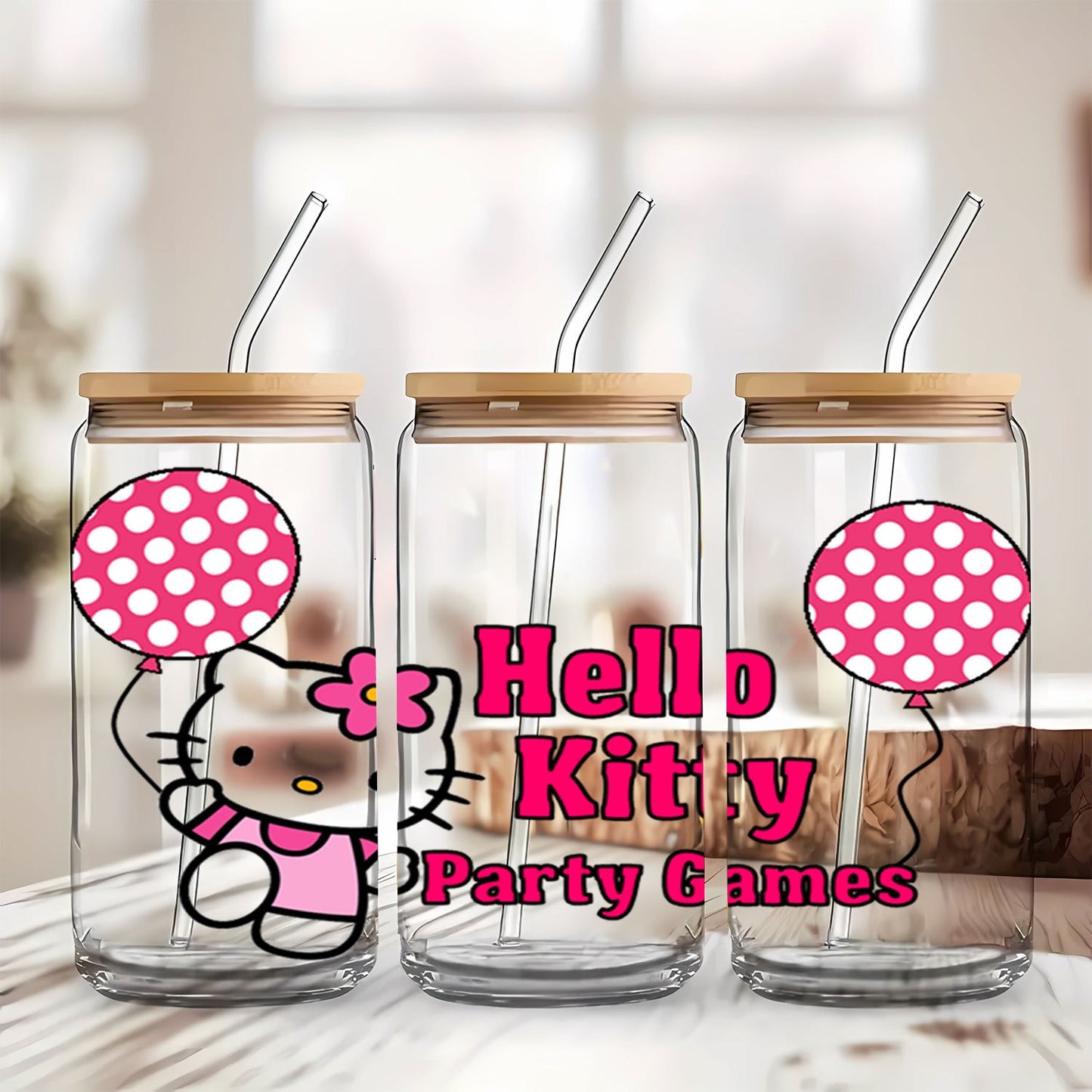 Hello Kitty 16oz Glass Tumbler with Lid & Straw - Perfect for Iced Coffee, Cocktails, Whiskey & Tea - Ideal Gift for Women