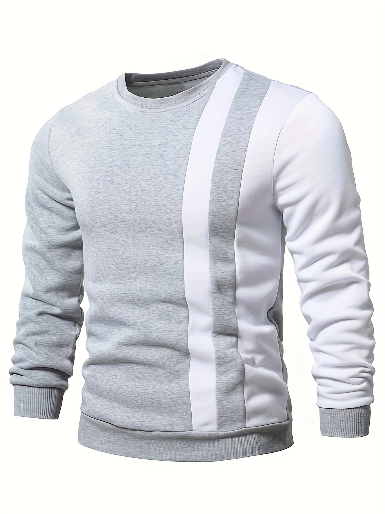 Color Block Trendy Sweatshirt, Men's Casual Creative Design Crew Neck Sweatshirt For Men Fall Winter