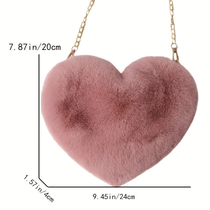 Chic Heart-Shaped Plush Crossbody Bag - Fashionable Zippered Shoulder Purse, Perfect Valentine's Gift for Her - Pink/Magenta