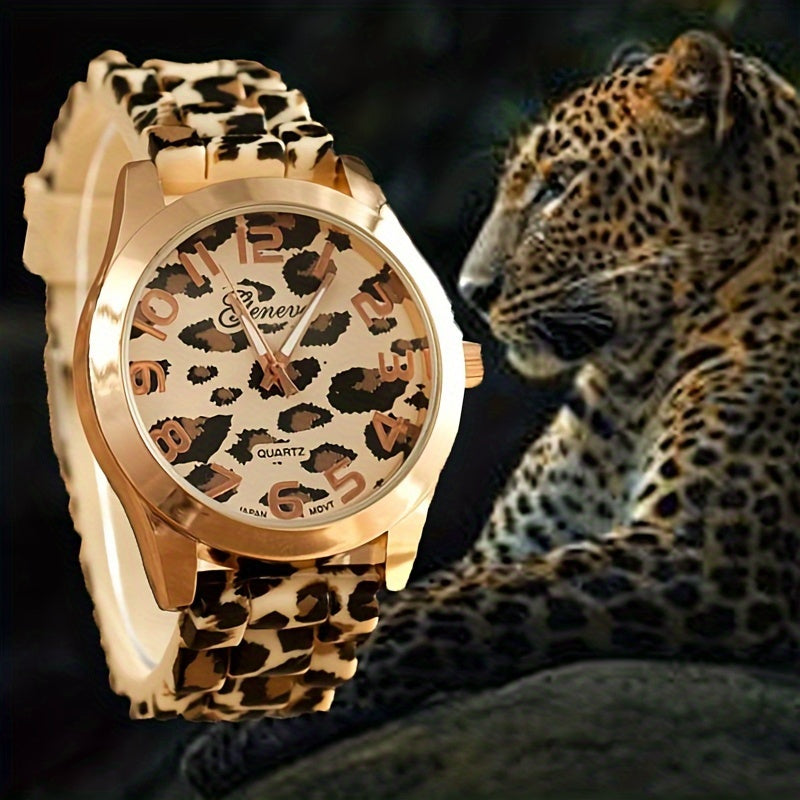 Funky Leopard Print Quartz Watch for Men & Women - Alloy Case, Silicone Band