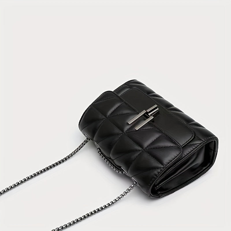 Elegant Women's Shoulder Bag With Chain Strap, Quilted PU Crossbody Purse, Luxury Simple Underarm Bag