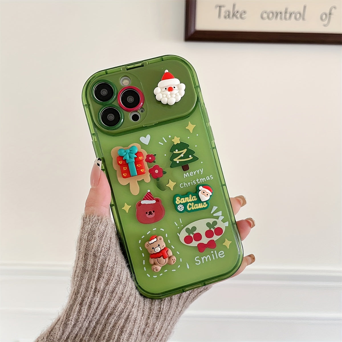 Cute Cartoon Christmas Elk Makeup Mirror Phone Case Compatible with Iphone 16 15 14 13 12 11 Pro Max Santa Claus Tree Soft Shockproof Cover