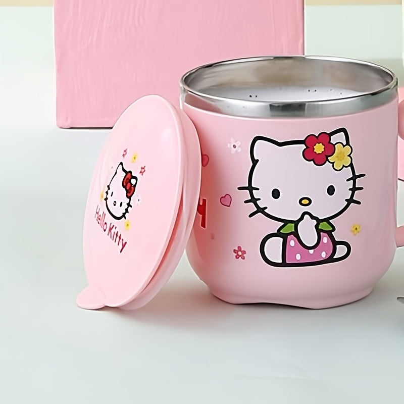 Authorized Pink Kitten Cartoon 9.47oz Insulated Stainless Steel Coffee Mug with Handle and Lid - Durable, Cute, Ideal for Office or Outdoor Use Water Cup