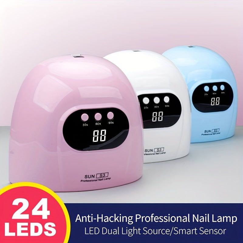 Professional 24-UV LED Nail Lamp - Fast Gel Polish Drying with Auto Sensor, 3 Timer Settings & LCD Display, USB Powered for Hands, Feet & Nails