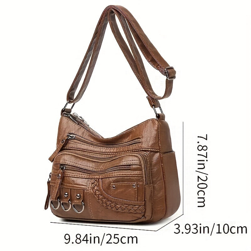 Boston Bag Vintage Style Multi-layer Slant Shoulder Bag For Men Women, Daypacks, Fashionable Wheat Pattern Crossbody Bag