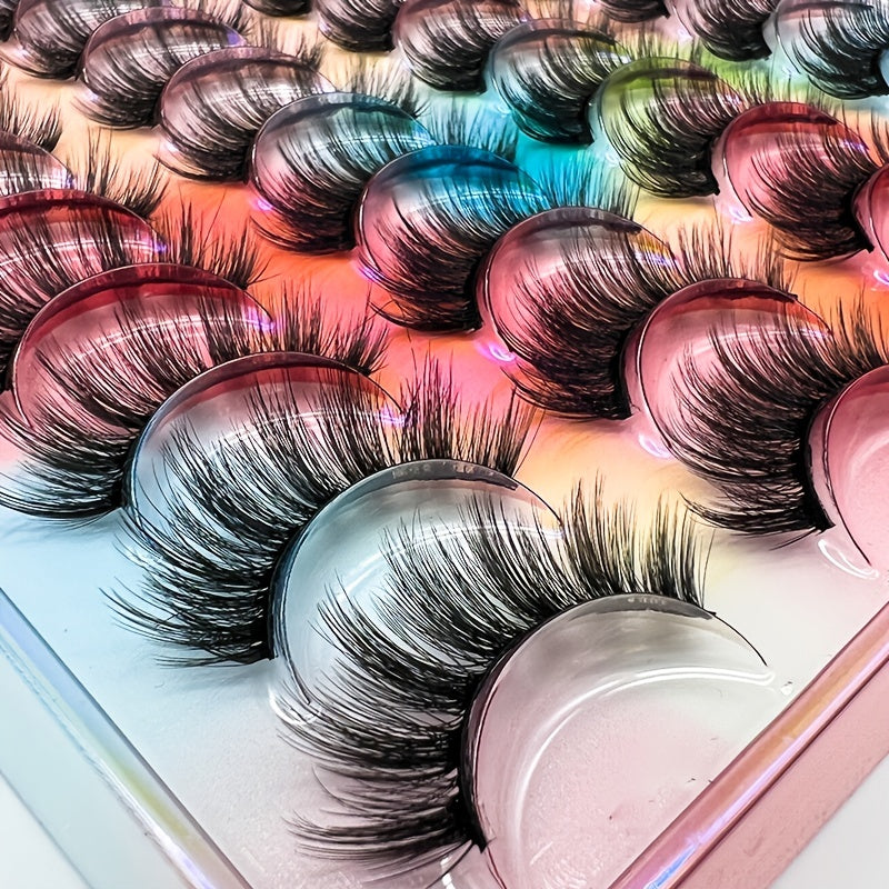 20 pairs Handmade Fluffy Wispy Cat Eye Faux Mink Lashes - Natural Look Volume Long Thick Fake Eyelashes Pack