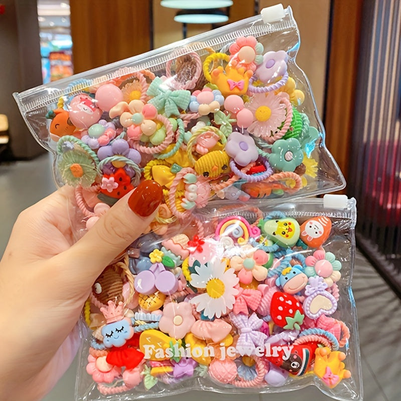 20pcs/30pcs/50pcs Girls Hair Ring Hair Tying Rope Without Damaging Hair Thumb Ring Cute Hair Accessories Cartoon Elastic Small Hair Ring Rubber Band