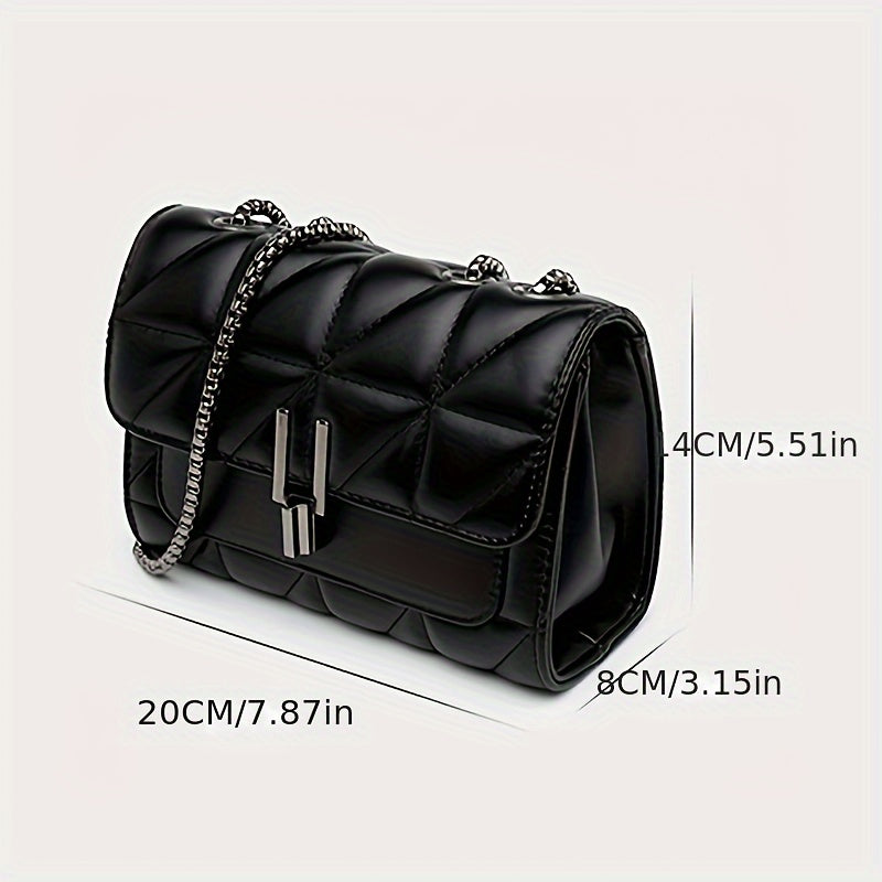 Elegant Women's Shoulder Bag With Chain Strap, Quilted PU Crossbody Purse, Luxury Simple Underarm Bag