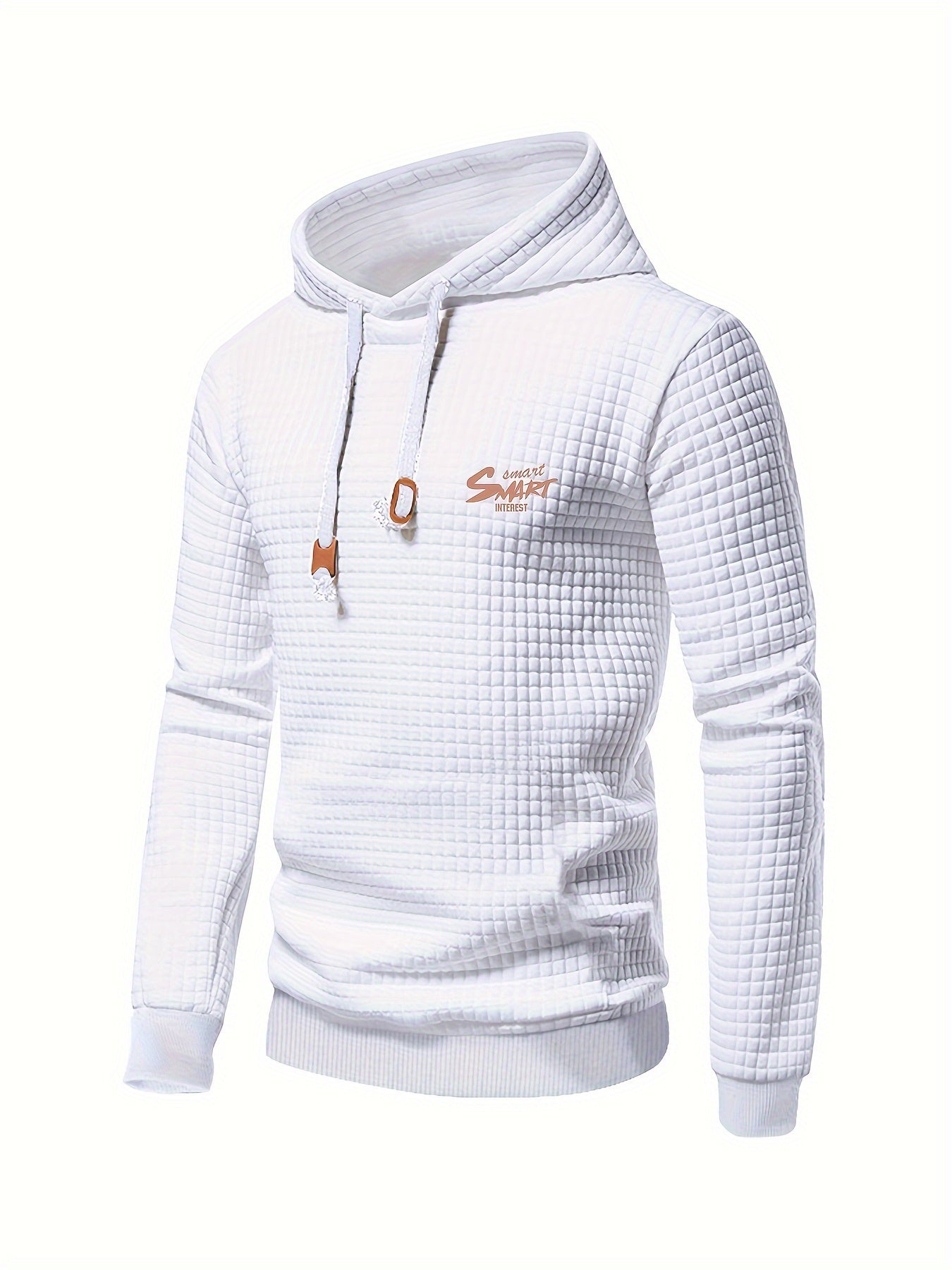 Men's Casual Hoodie with Letter Print - Stretchy Polyester Blend, Machine Washable, Long Sleeve Pullover for Fall/Winter Outdoor Activities