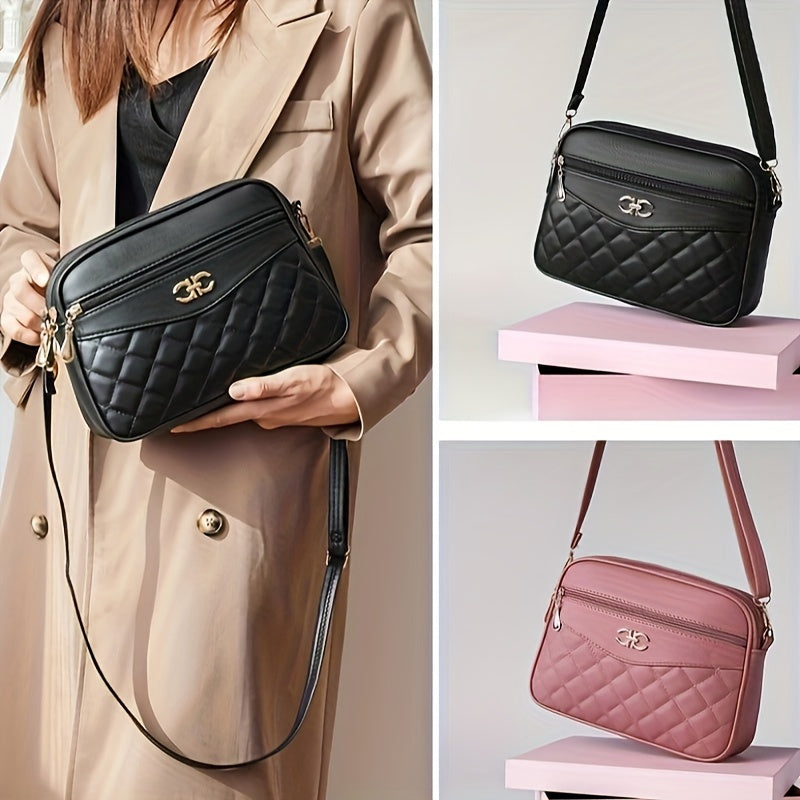 Elegant Quilted Crossbody Shoulder Bag For Women, Casual Solid Color Handbag, With Adjustable Strap