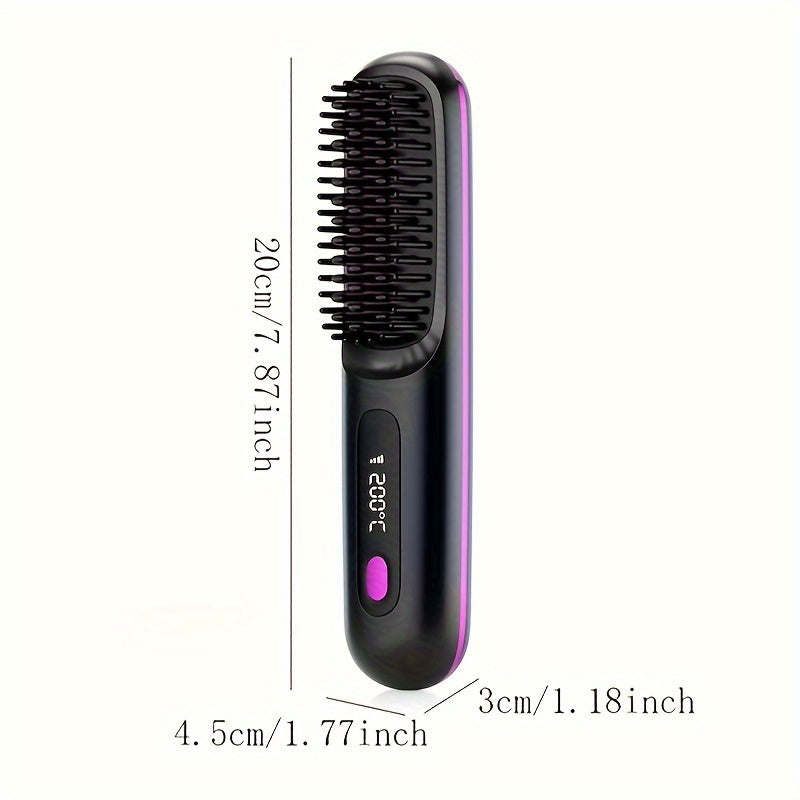 Wireless Hair Straightener Brush, 19.99*4.5*3.0 cm, 3 Temperature Settings, LED Display, USB Rechargeable, 36V Max Voltage, 2000mAh Battery, Professional Hair Styling Tool for Home, Travel, Holidays