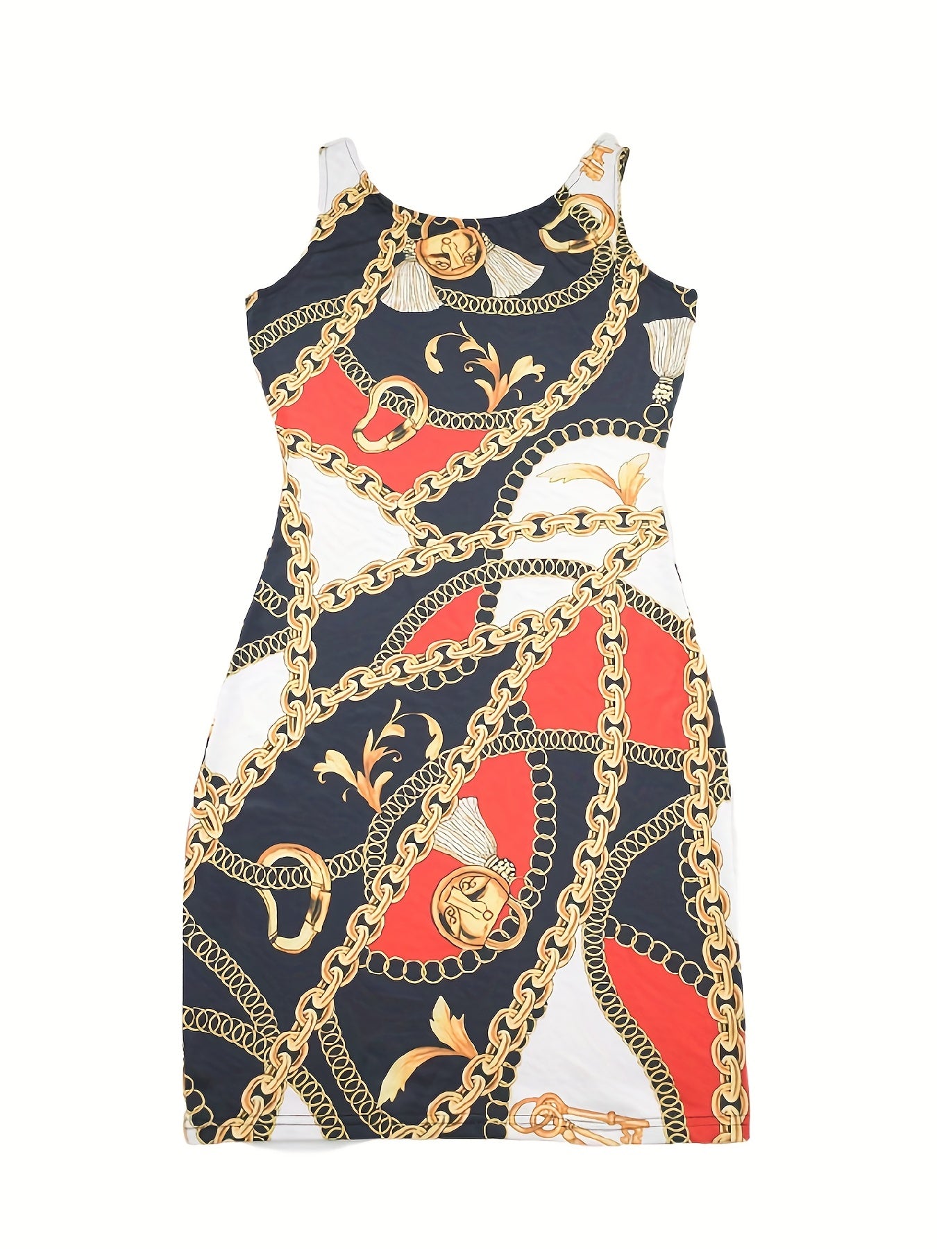 Random Print Bodycon Tank Dress, Sexy Crew Neck Sleeveless Dress For Spring & Summer, Women's Clothing