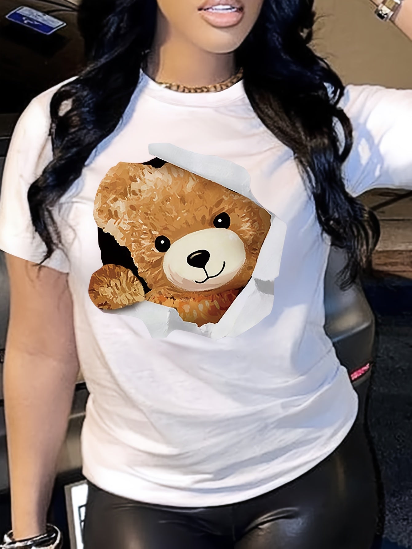 Graphic Print T-shirt, Short Sleeve Crew Neck Casual Top For Summer & Spring, Women's Clothing