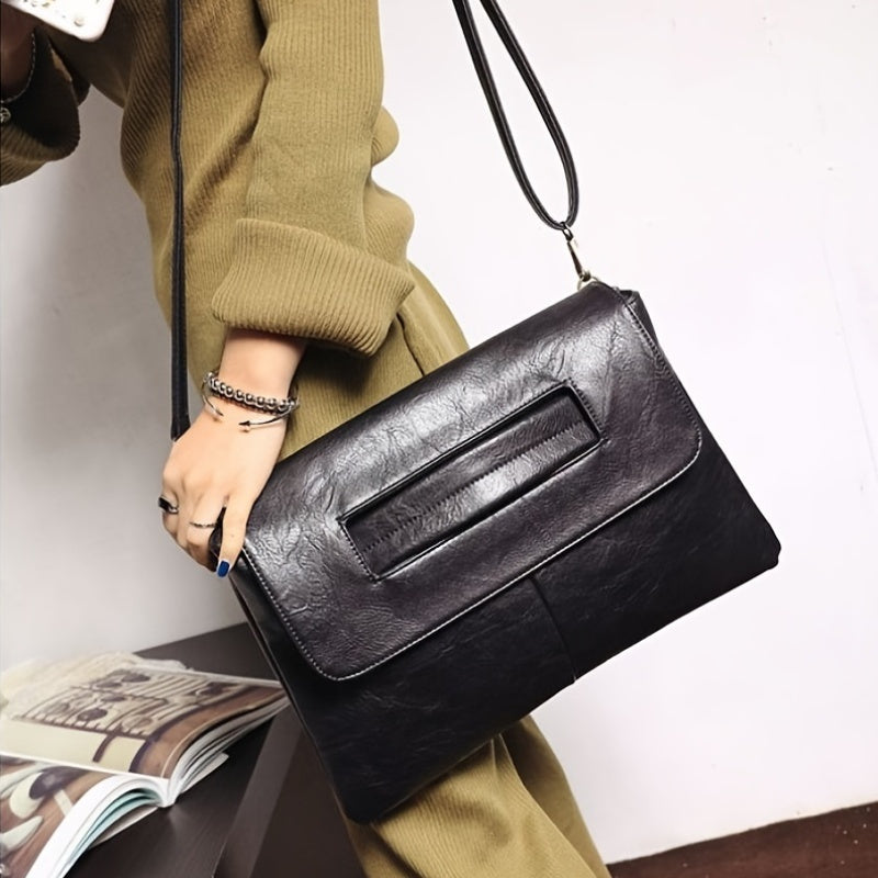 Elegant Solid Color Envelope Clutch Crossbody Bag with Removable Strap, Magnetic Closure, Faux Leather, Polyester Lined, Edge Paint Detail from Guangzhou