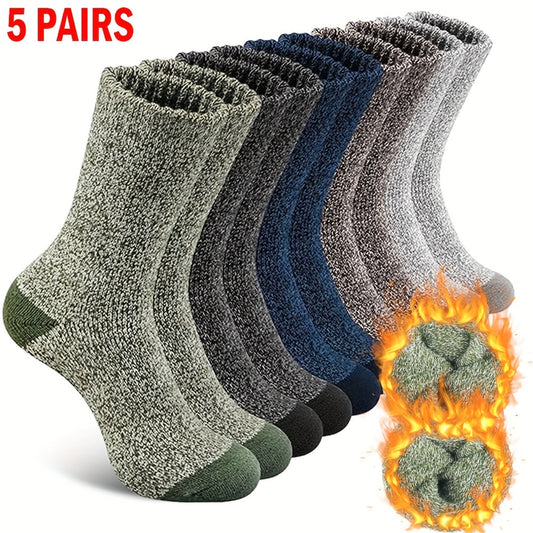 5pcs Cozy Thermal Socks for Men & Women - Warm, Thick Winter Crew Socks with High Elasticity, Soft Knit Fabric - Perfect for Hiking, Fishing & Christmas Gifts