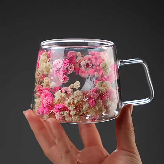 Chic Floral Double-Walled Glass Coffee Mug - BPA-Free, Insulated for Hot & Cold Drinks, Perfect for Tea, Water, and More - Ideal Gift for Holidays