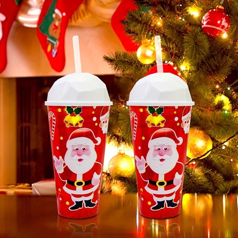 Christmas Santa Tumbler with Straw and Lid - 1pc Reusable Plastic Cup for Cold Drinks, Festive Red Holiday Design, Ideal for Office, Camping, Parties - No Assembly Required