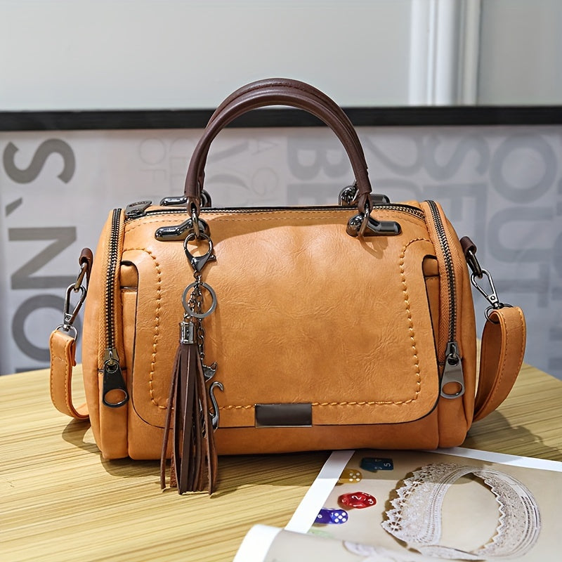Vintage Top Handle Boston Bag, Retro Crossbody Bag, Women's Fashion Handbag, Shoulder Bag & Purse
