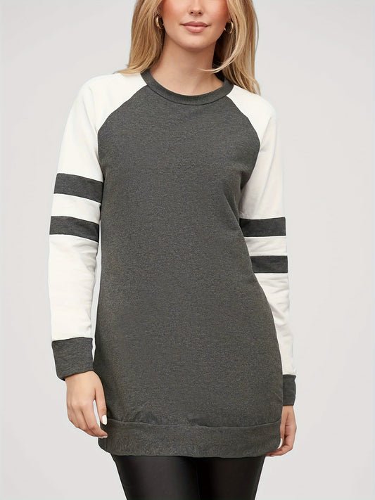 Elegant Solid Color Dress for Women - Crew Neck, Long Sleeve, Knit Polyester - Perfect for Fall/Winter, Machine Washable