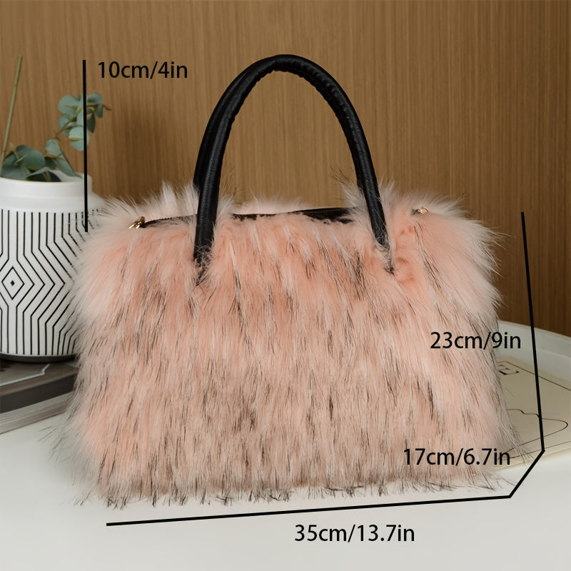 Chic Faux Fur Tote Bag for Women - Spacious & Soft, Perfect for Travel & Gifts, Available in Black/White