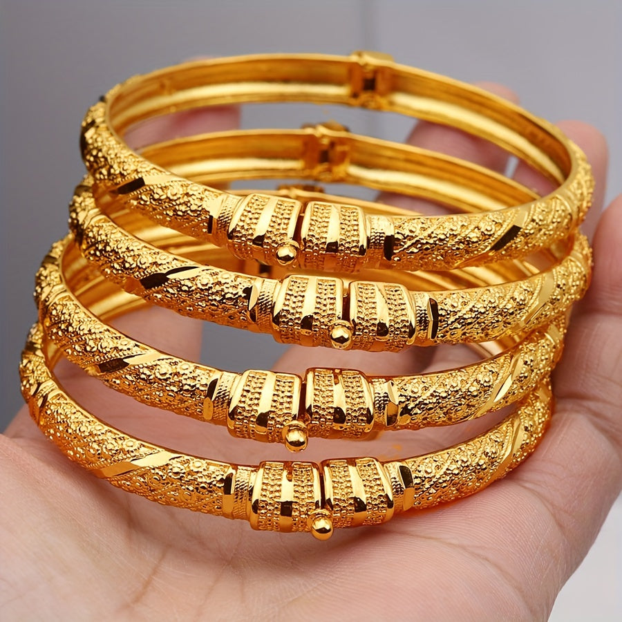 1pc Golden Bangle Bracelets, Luxury Open Cuff Design, Dubai & Ethiopian Style Bridal Jewelry For Women, Exquisite Detailing