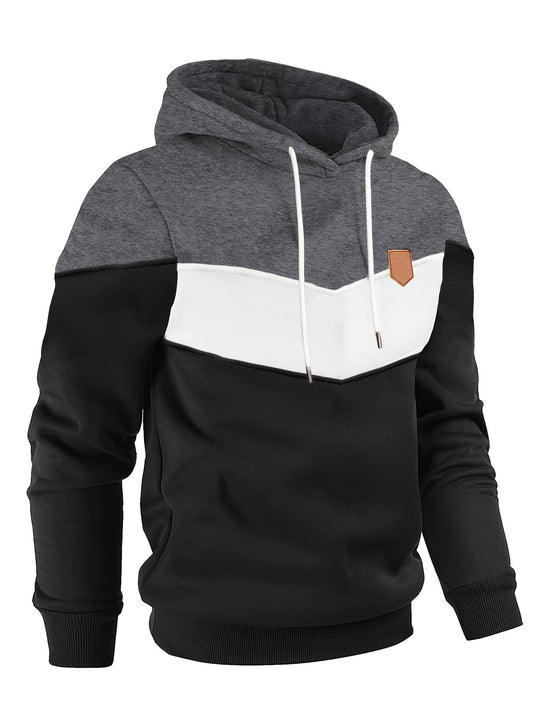 Color Block Hoodie, Cool Hoodies For Men, Men's Casual Classic Design Pullover Hooded Sweatshirt With Kangaroo Pocket Streetwear For Winter Fall, As Gift