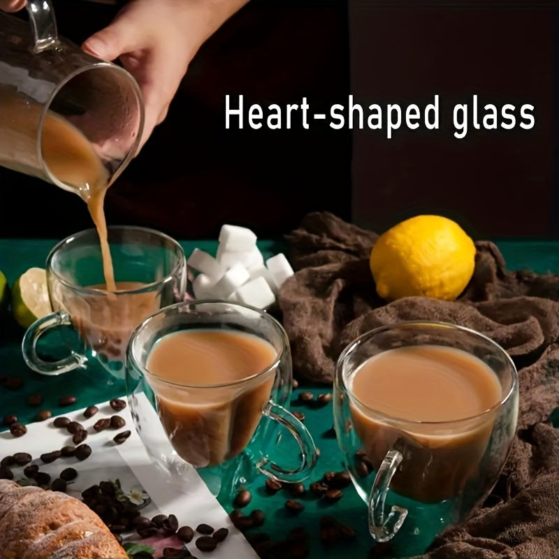 1pc Heart-Shaped Double Wall Glass Cup for Hot and Cold Beverages, Transparent Heat Resistant Teacup for Coffee, Tea - Food Contact Safe Outdoor Kitchen Accessory