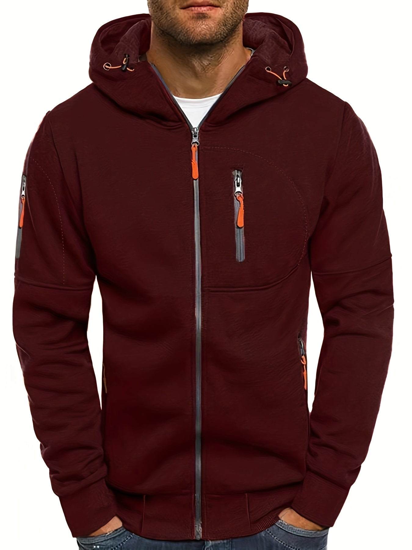 Men's Hooded Jacket Casual Long Sleeve Hoodies With Zipper Gym Sports Hooded Coat For Spring Fall