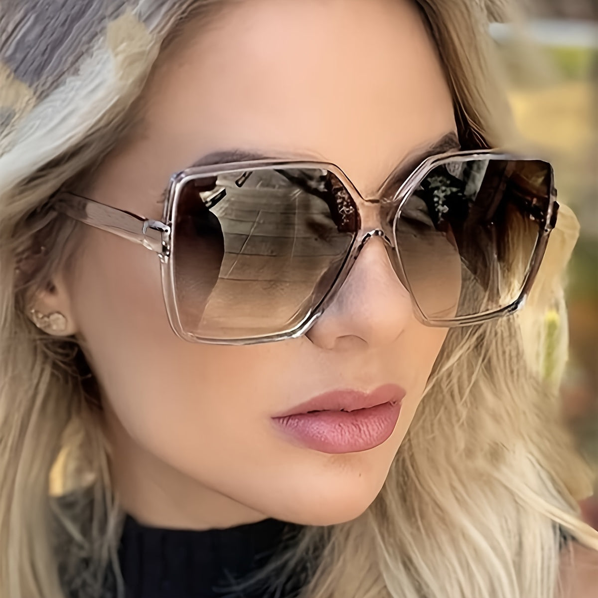 1pc Women'S Fashion Oversized Square Glasses with Gradient Acrylic Lenses, Chic PC Frame, Stylish Brown Tint for Daily Wear and Travel