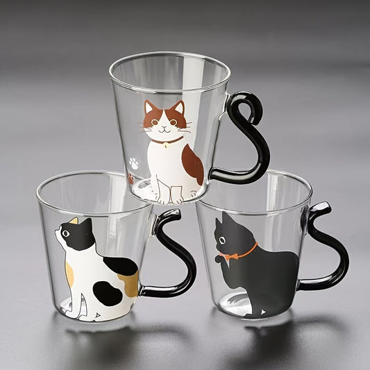 1pc, Kitten Cat Glass Cup, 260ml/8.8oz Heat And Cold Resistant Water Cup, Iced Coffee Cups, Drinking Glasses For Juice, Milk, Tea, And More, Summer Winter Drinkware