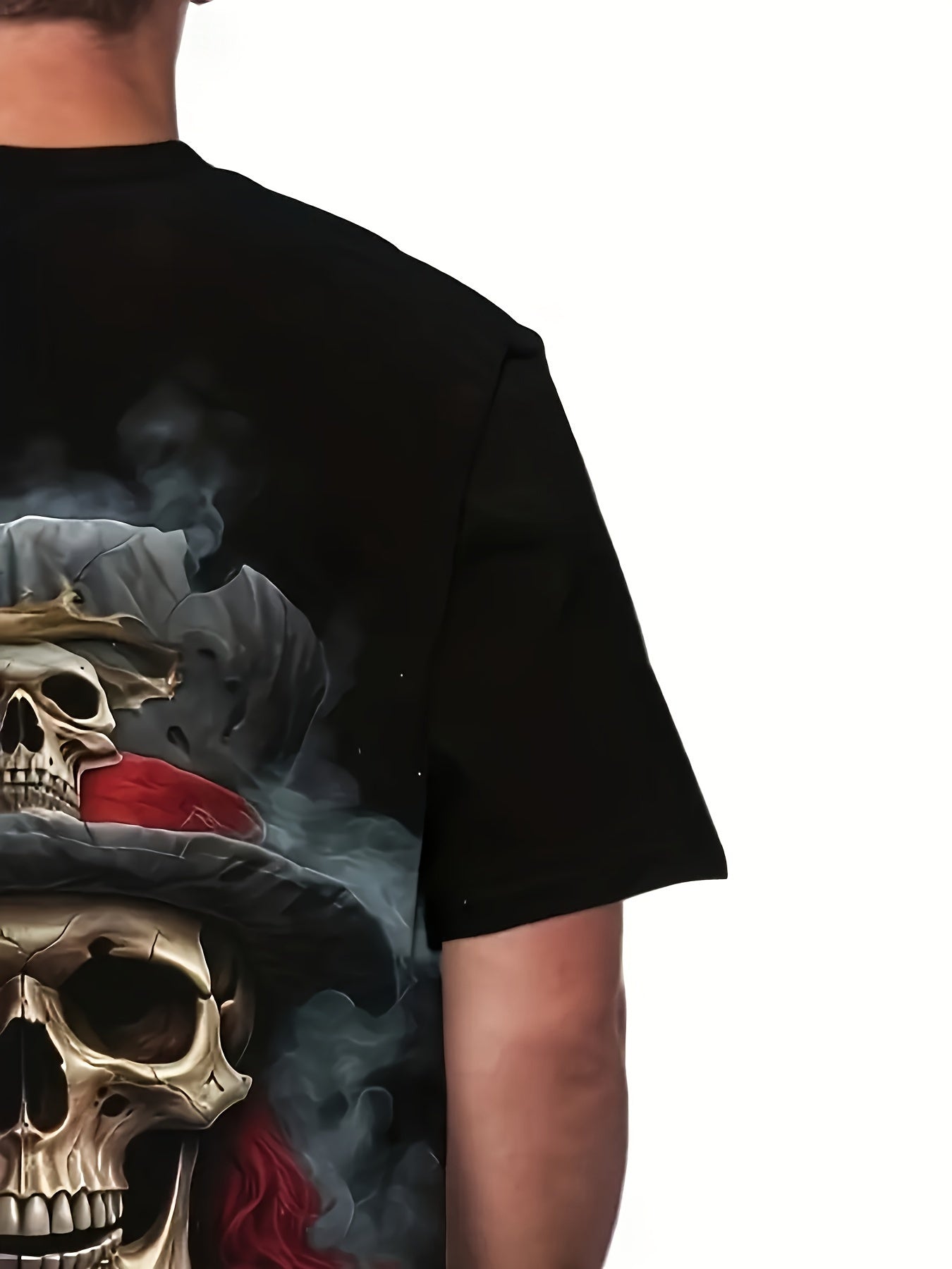 Men's Skull Print T-shirt, Casual Short Sleeve Crew Neck Tee, Men's Clothing For Outdoor