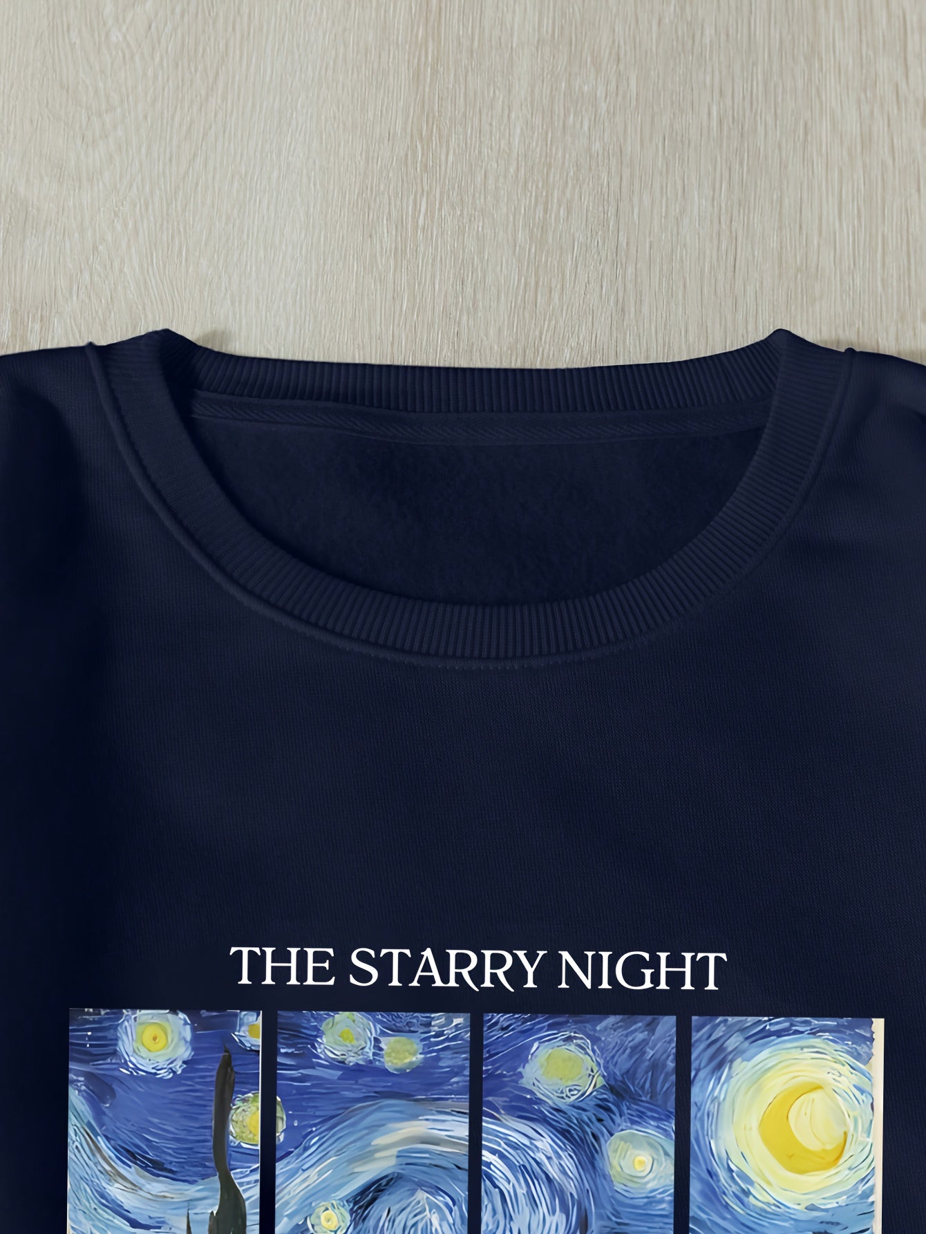 Starry Night Graphic And Letter Print Sweatshirt, Casual Long Sleeve Crew Neck Pullover, Fall/Winter Fashion Sportswear