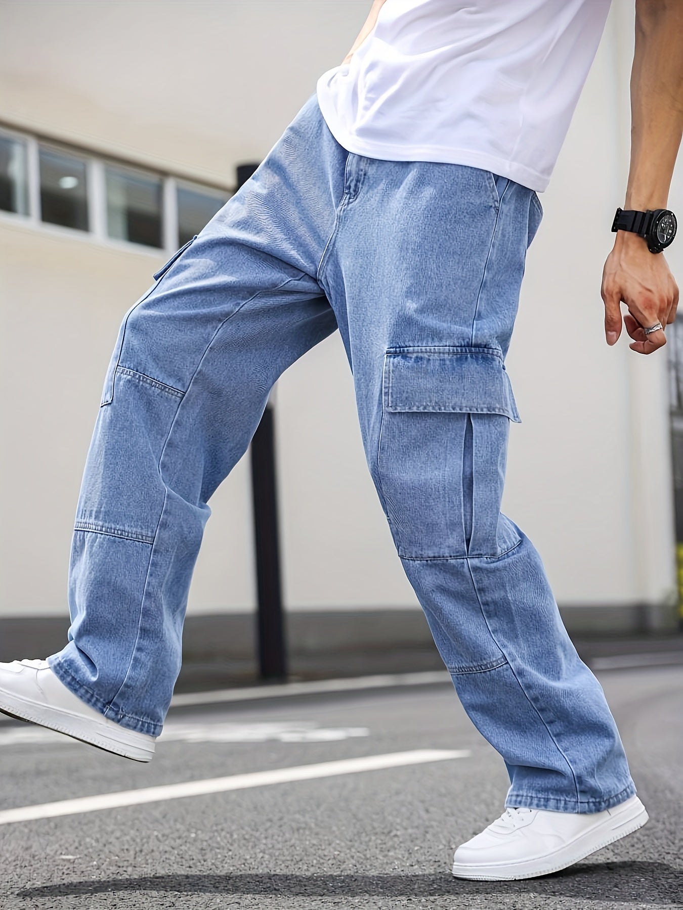 Men's Casual Multi-Pocket Straight Leg Denim Jeans, Regular Fit, All-Season Wear
