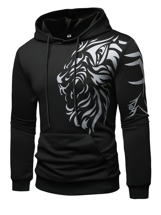 Stylish Animal Pattern Print Hoodie For Men, Comfy Long Sleeve Sweatshirt With Hood, Lightweight Breathable Top For Spring/Autumn Wear