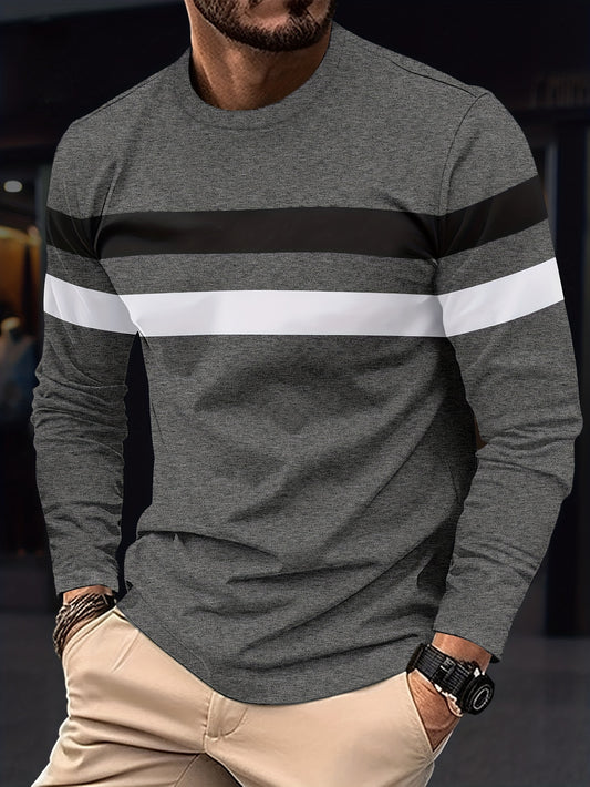 Men's Striped Color Blocking Sweatshirt, Casual Trendy Long Sleeve Sports Pullover As Gift