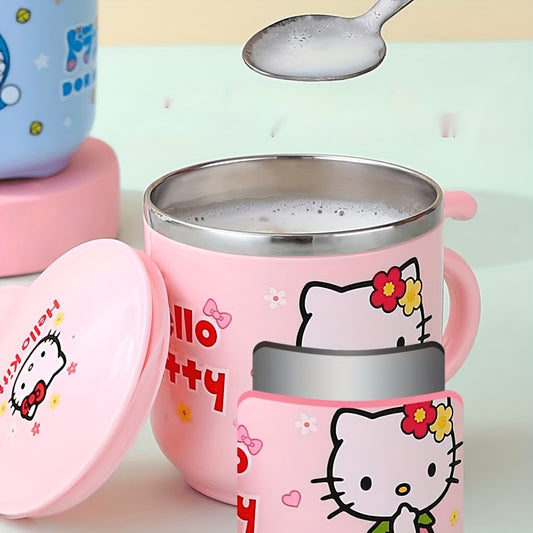 Authorized Pink Kitten Cartoon 9.47oz Insulated Stainless Steel Coffee Mug with Handle and Lid - Durable, Cute, Ideal for Office or Outdoor Use Water Cup