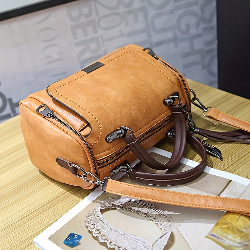 Vintage Top Handle Boston Bag, Retro Crossbody Bag, Women's Fashion Handbag, Shoulder Bag & Purse