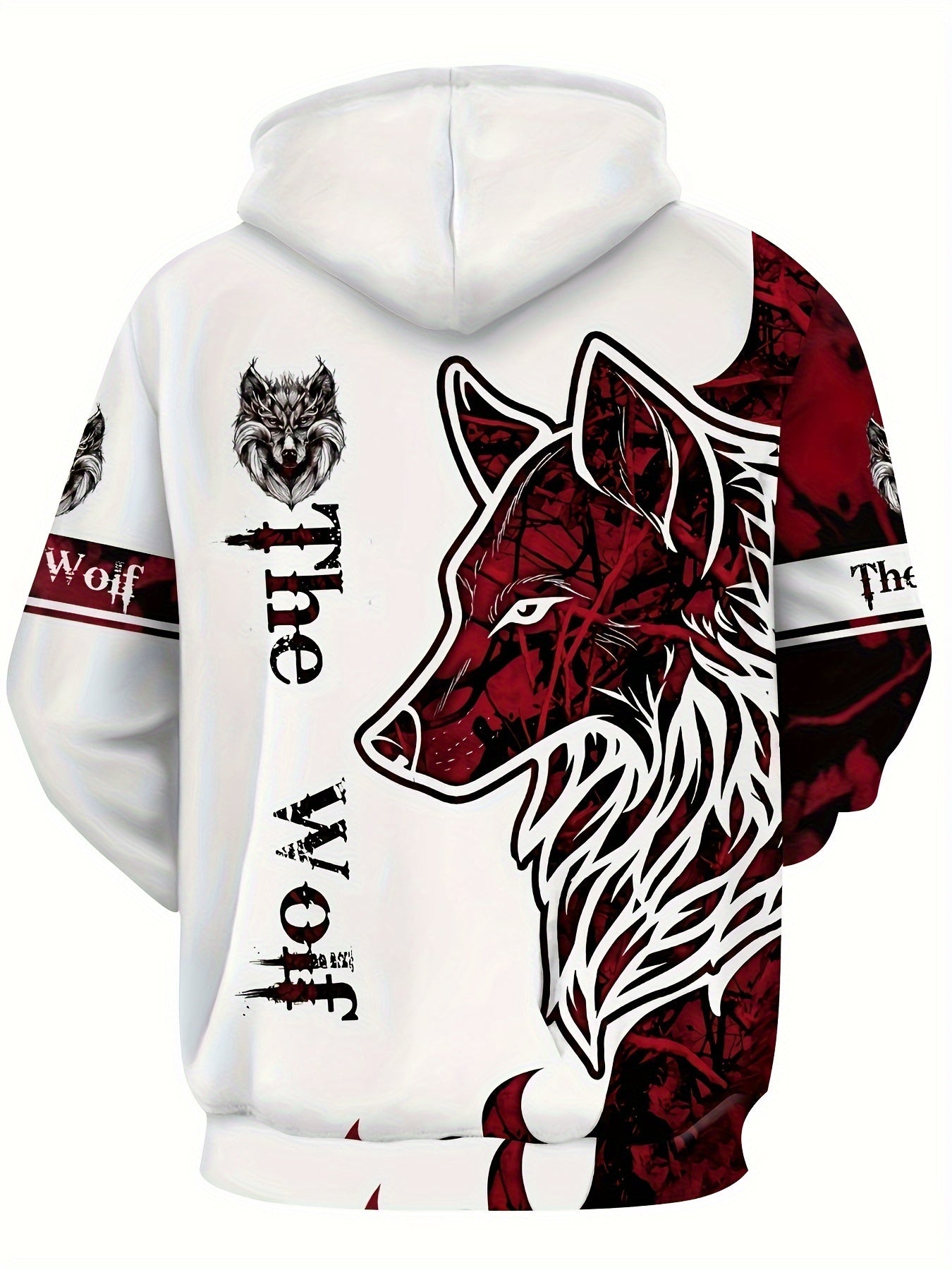 Men's 3D Wolf Print Hoodie - Casual Polyester Spandex Blend with Slight Stretch, Hooded Pullover with Long Sleeves, Geometric Pattern, Drawstring Detail, Knit Fabric Construction - Stylish & Comfortable