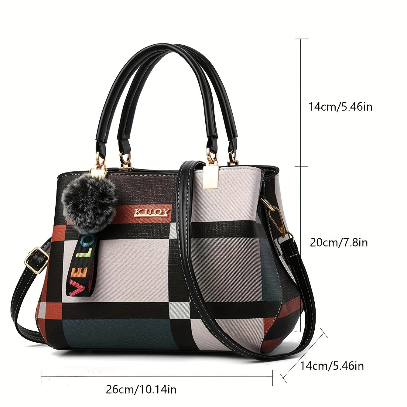 Elegant Grid Patterned Shoulder Bag With Magnetic Closure, Multiple Compartments, Perfect For Formal Occasions, Work, Or School