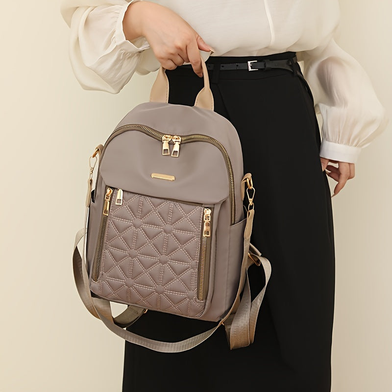 Embroidered Shoulder Bag For Women, Versatile Large Capacity Waterproof Travel Backpack, Casual Vertical Zipper Trendy Lightweight Backpack