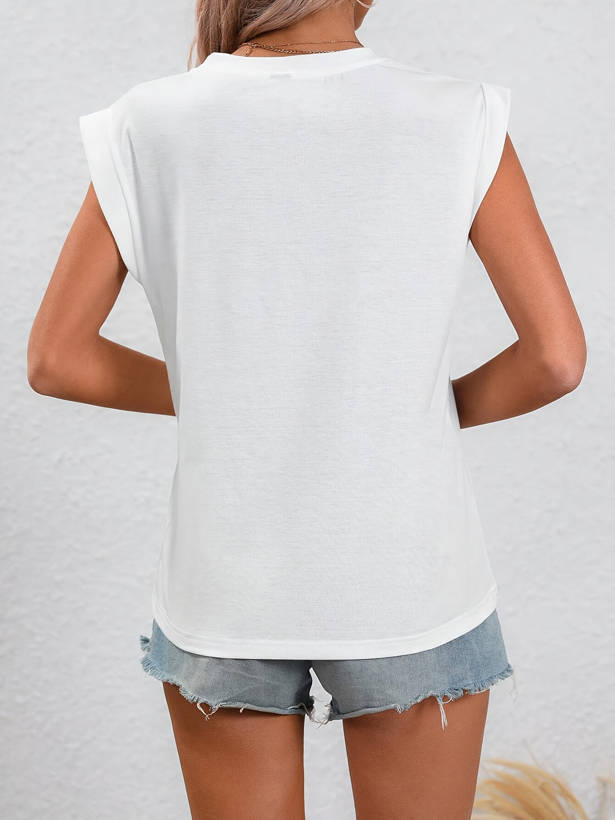 Heart Print T-shirt, Cap Sleeve Crew Neck Casual Top For Summer & Spring, Women's Clothing