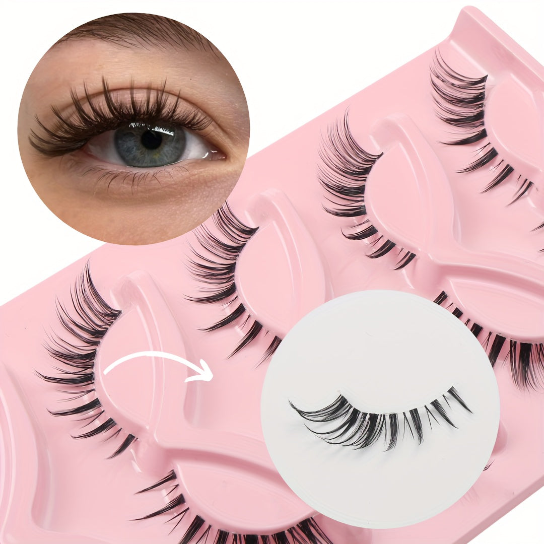 5 Pairs of Cross-border No. 1 Cross-border Cat Eye Lashes, Fluffy and Natural False Eyelashes, Russian Curl Dramatic D Curl False Eyelashes, Natural Fit for the Eyes, Eye-catching and Long, Extend Makeup, Halloween and Christmas