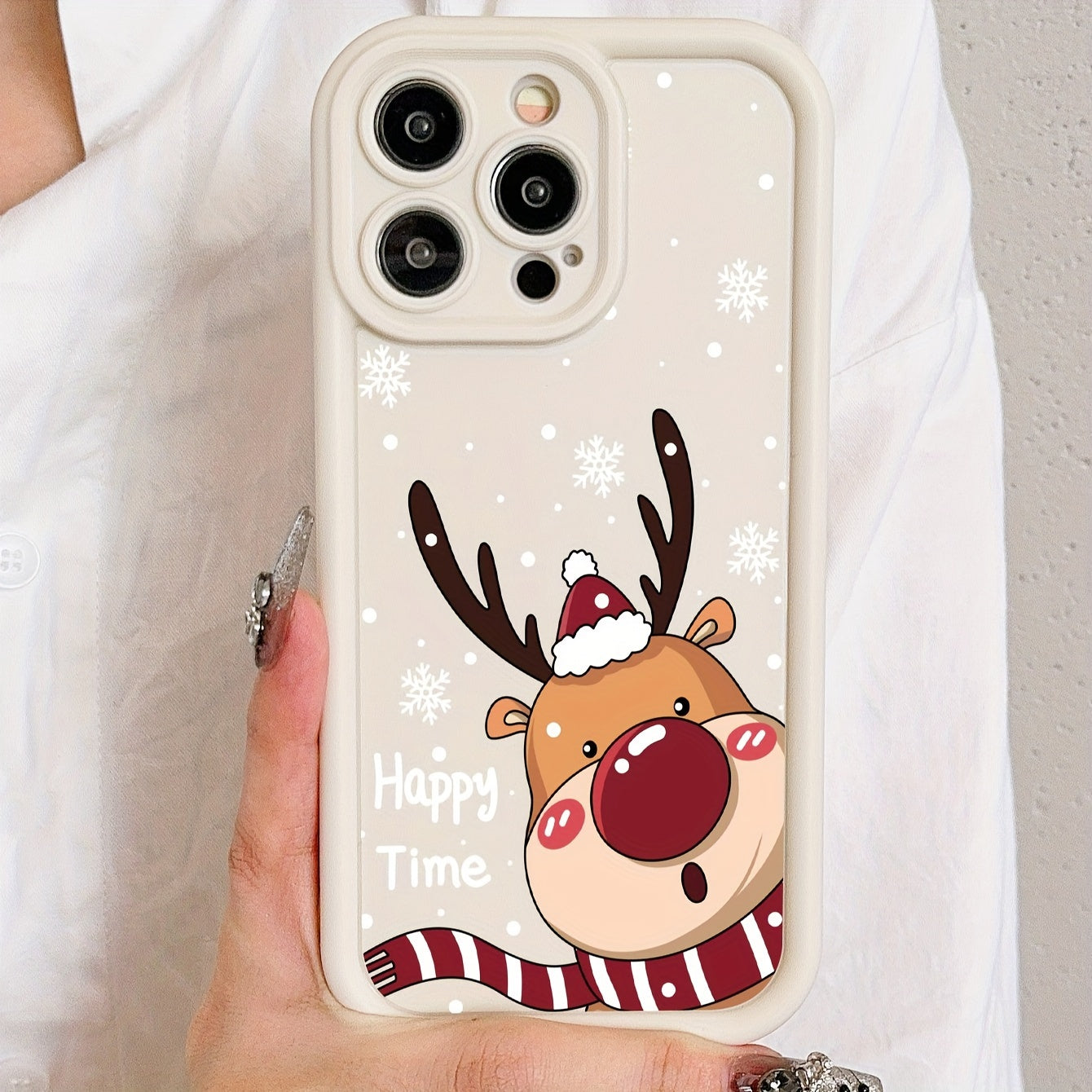 1pcs High Bamboo White Color Printed Christmas Deer All-Round Protective Phone Case Suitable for Iphone7 8 X XS XR 11 12 13 14 15 16 PRO PLUS PROMAX