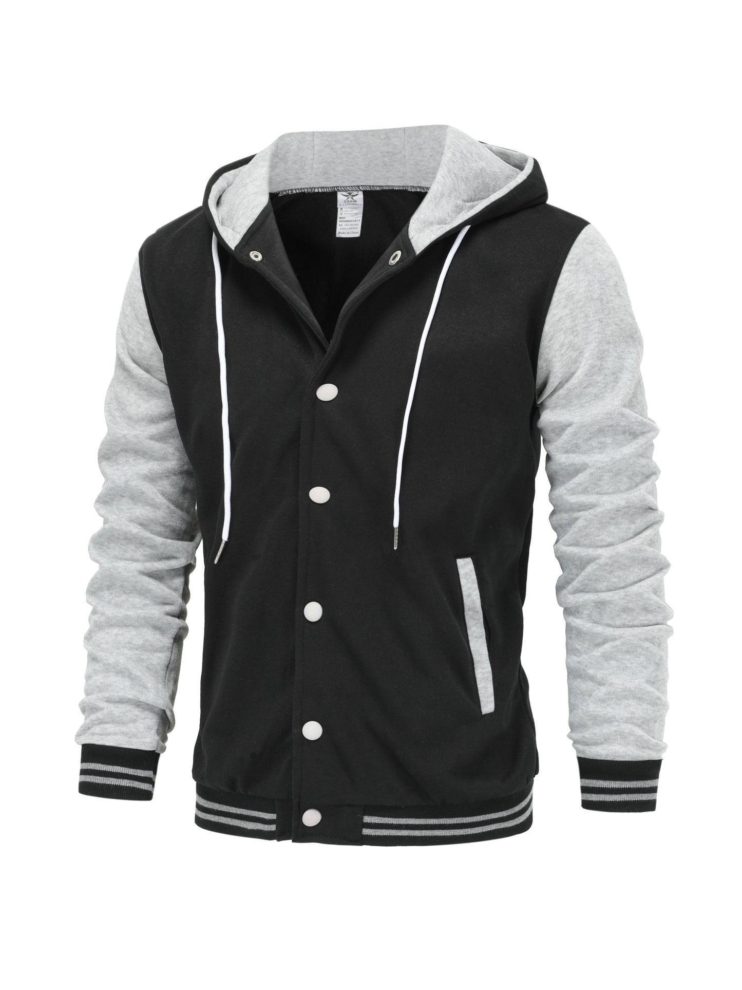 Collor Blocked Hoodie Baseball Jacket For Men, Hooded Varsity Baseball Jacket Letterman Jacket, Men's Coat For Spring Fall