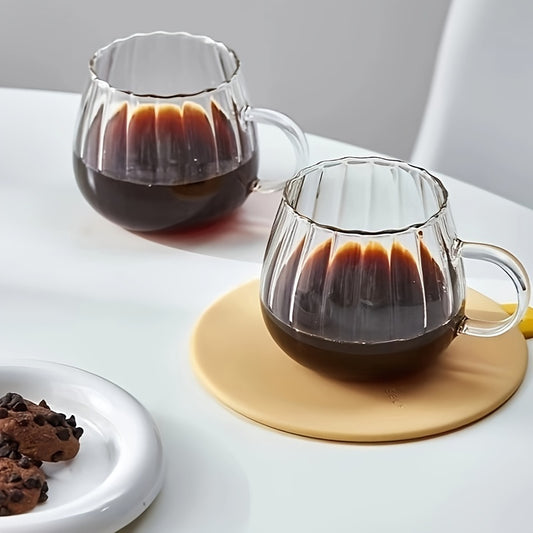 1pc Pumpkin Glass High Borosilicate Glass Heat-Resistant Hot Milk Teacup Cute Belly Vertical Stripes Cup Home Coffee Cup With Handle 380ml